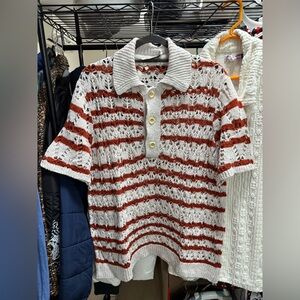 Sz Large/EU 44 - Our Legacy Mens Big Piquet Knitted Polo - Red and White Stripes